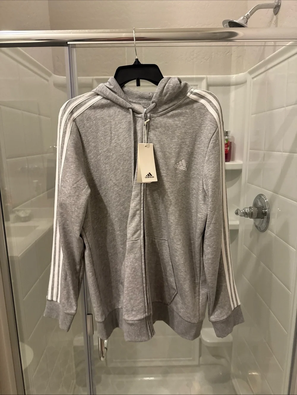 Adidas Gray 3-Stripe Full-Zip Hoodie